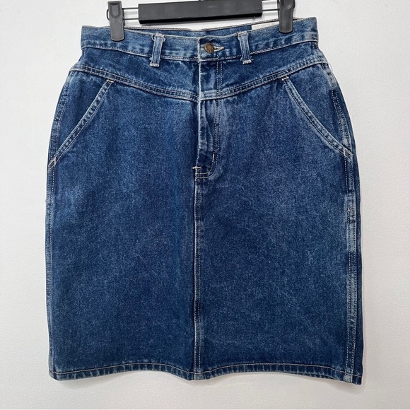 Vintage Unleaded Medium Wash Denim Mini Skirt Size 11 High Waist 90s Sportwear - Picture 1 of 5